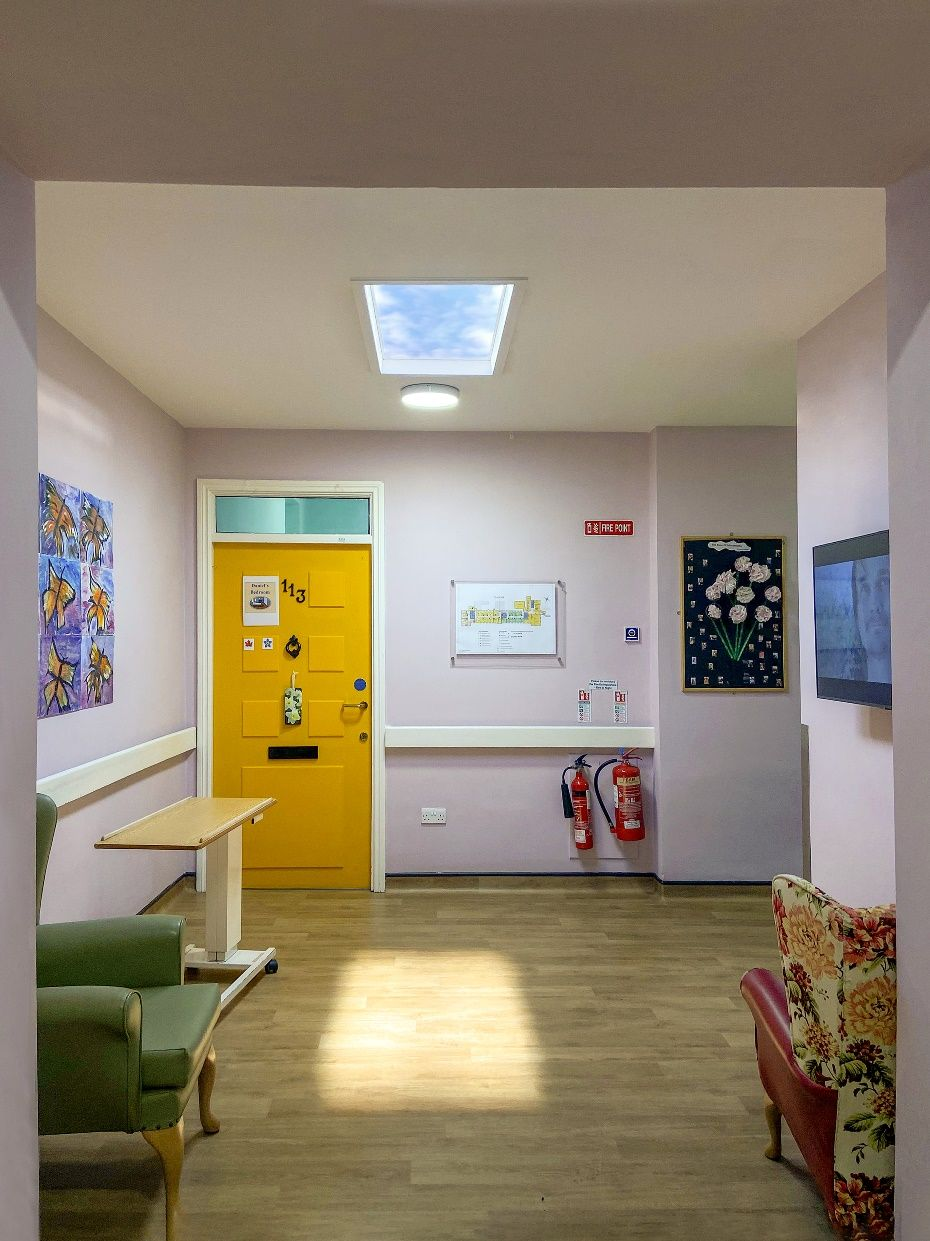 Artificial skylight above an aged care corridor