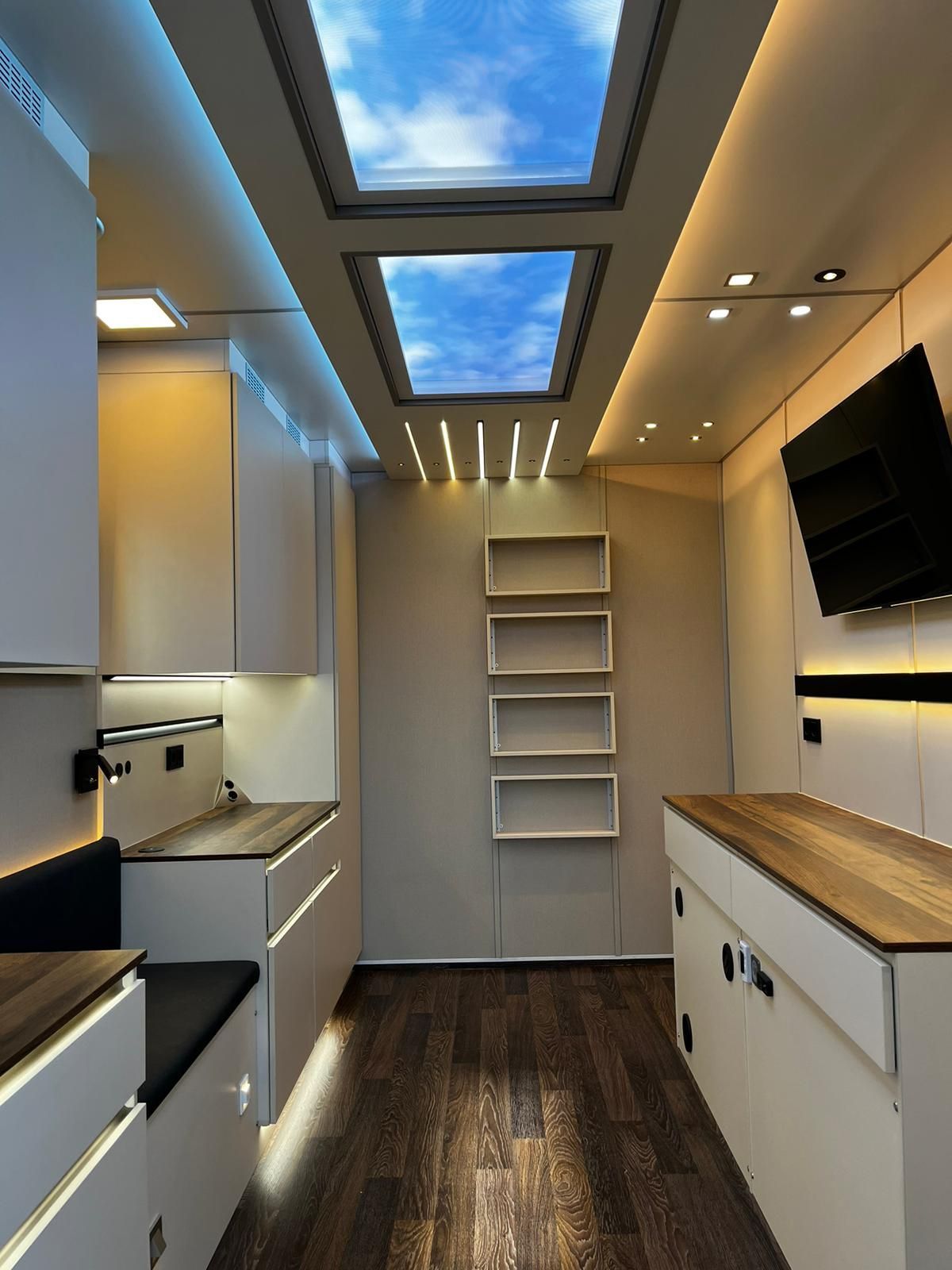 Artificial skylights fitted inside a mobile facility