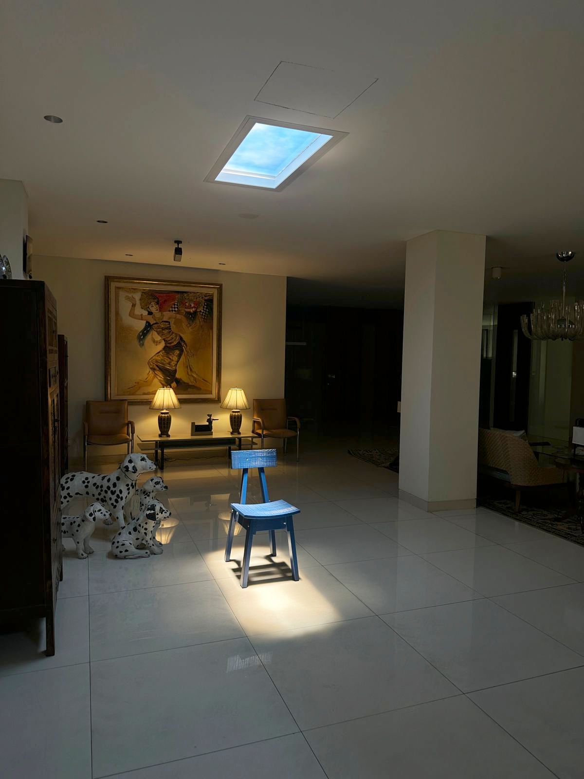Two 1200x1200mm artificial skylights above an internal dining room
